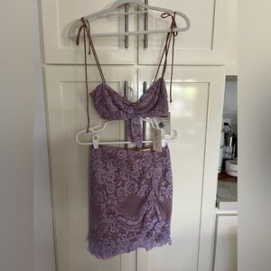 For Love & Lemons lace crop top and skirt